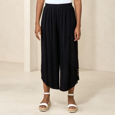 Double Layered Faux Linen Pant in Black-XXL