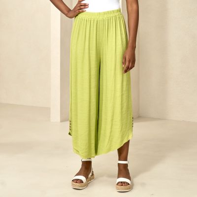 Double Layered Faux Linen Pant in Lime-XXL