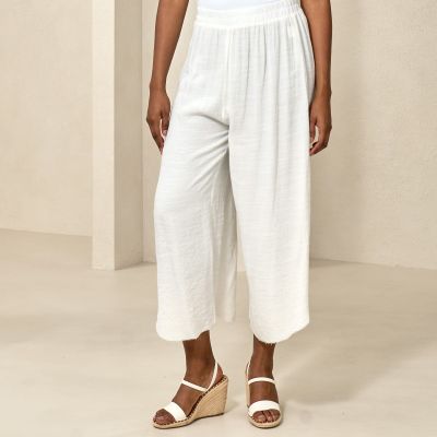 Double Layered Faux Linen Pant in White-XXL