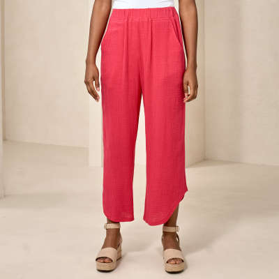 Cotton Waffle High-Low Pant in Fuchsia