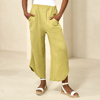 Cotton Waffle High-Low Pant in Pistachio