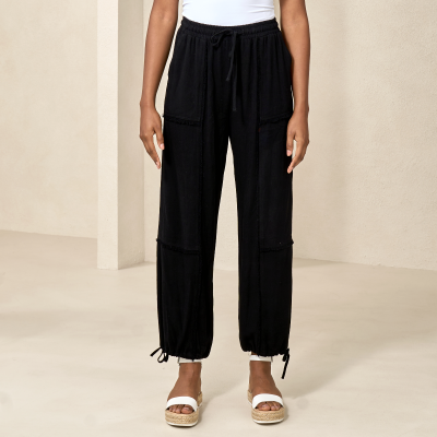 Soft Fringe Linen Pant in Black-XXL