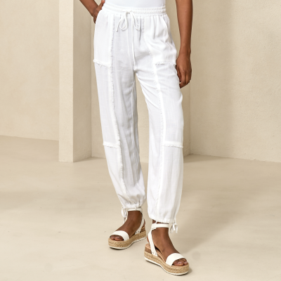 Soft Fringe Linen Pant in White-XXL