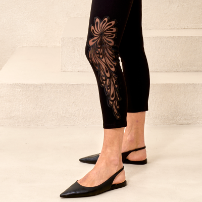 Lace Insert Capri Legging in Black