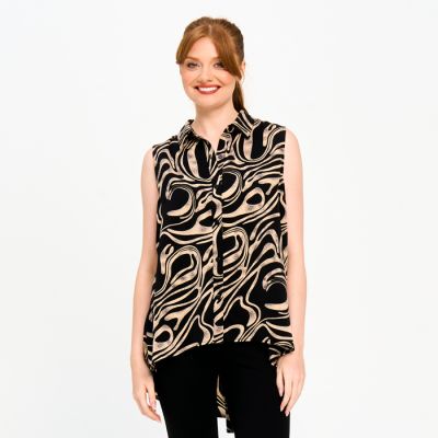 Button Back Tunic Top in Khaki-M