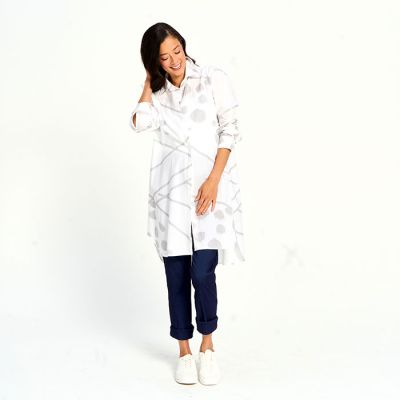 Printed Cotton Blouse in Grey-XL