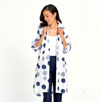 Printed Cotton Blouse in Navy-M