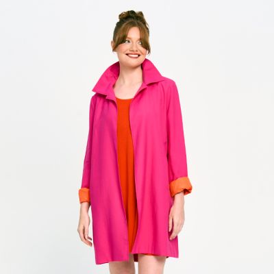 Contrast Lined Jacket with Wired Collar in Fuchsia-L
