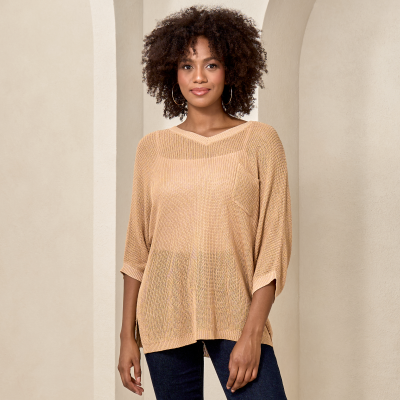 Open Weave Summer Sweater with Pockets in Taupe-S/M