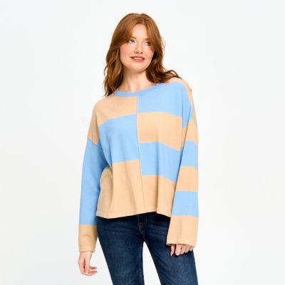 Checkered Round Neck Sweater in Denim