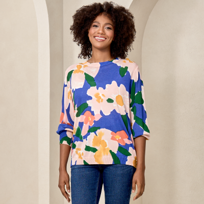 True Knit Printed Sweater in Royal