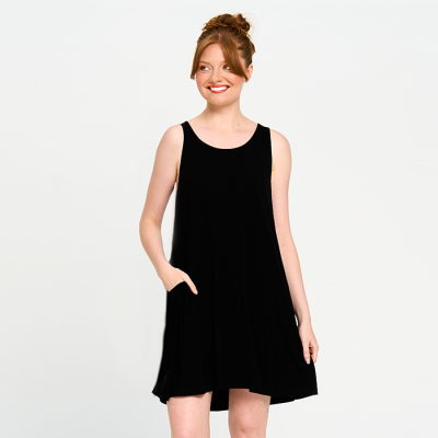 Stretch Shift Dress with Pockets in Black