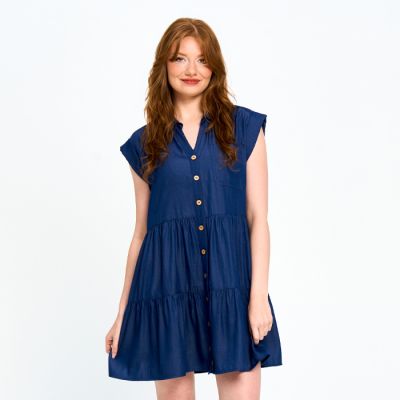 Babydoll Collared Tiered Dress in Indigo