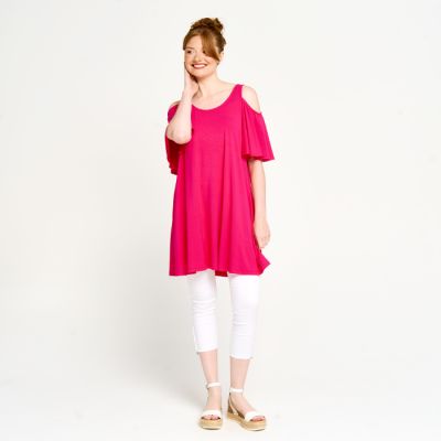 Cut Shoulder Dress in Fuchsia-XXL