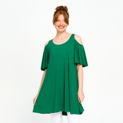 Cut Shoulder Dress in Kelly Green