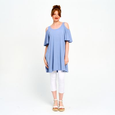 Cut Shoulder Dress in Sky-XXL