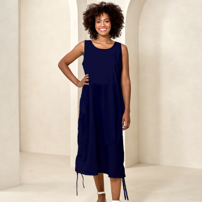 Adjustable Side Ruching Dress in Ink-XL