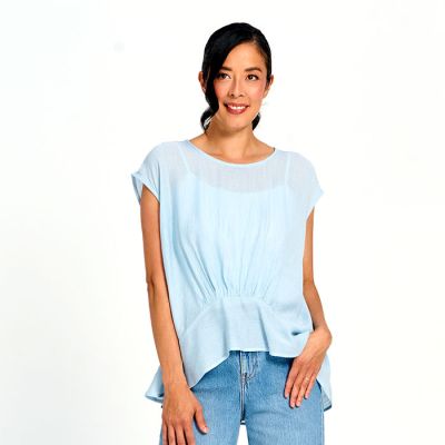 Faux Tuck Crinkle Top in Blue-S