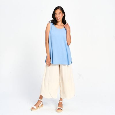 Linen Cotton Blend Smile Hem Tank in Sky-XXL