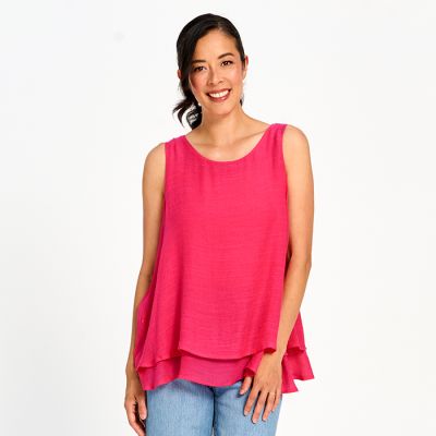 Sleeveless Double Layer Faux Linen Top in Fuchsia-XL