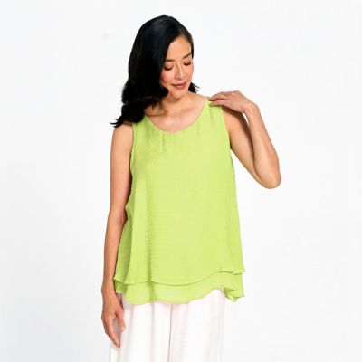 Sleeveless Double Layer Faux Linen Top in Lime-XL