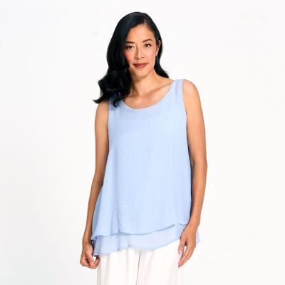 Sleeveless Double Layer Faux Linen Top in Sky-XL