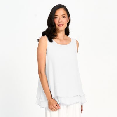 Sleeveless Double Layer Faux Linen Top in White-S