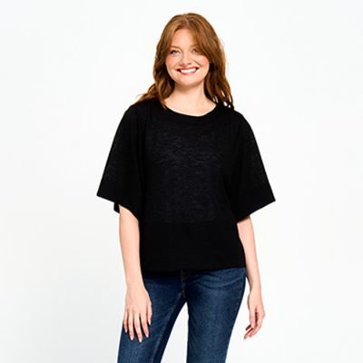 Button Back Detail Light Topper in Black-XXL