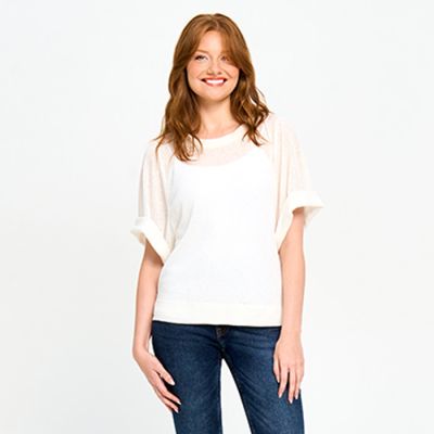 Button Back Detail Light Topper in Ivory-XXL