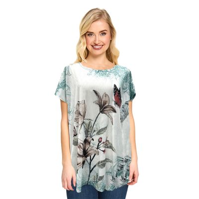 Butterfly Sanctuary Embellished Tee in Aqua