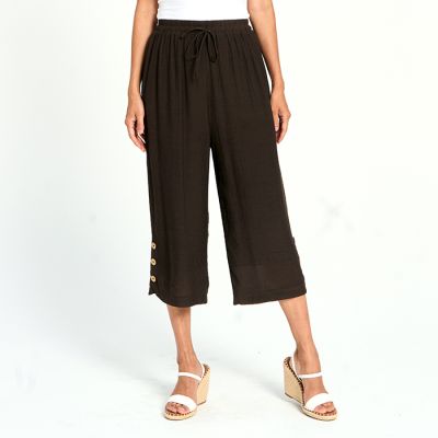 Cropped Double Layer Faux Linen Pant in Espresso-XL