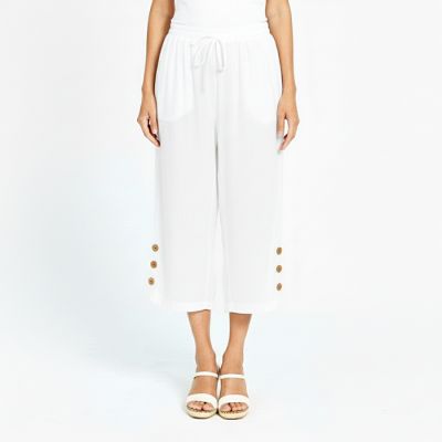 Cropped Double Layer Faux Linen Pant in Ivory