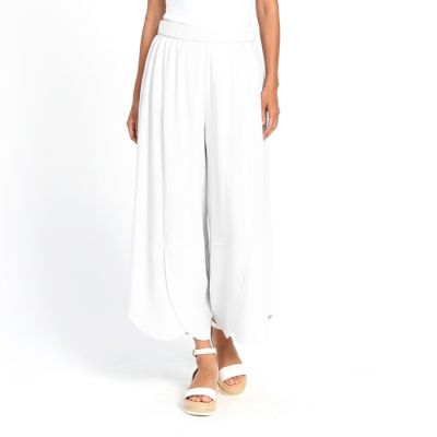 Linen Cotton Blend Tulip Hem Pant in White-XXL