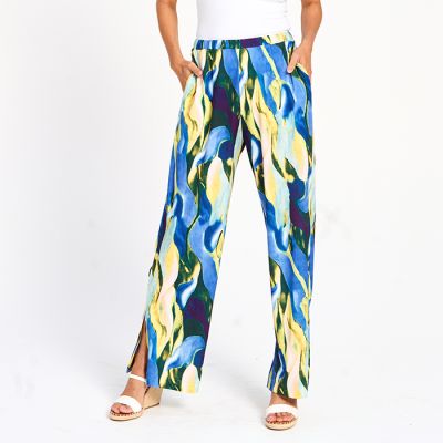 Printed Wide Leg Pant in Blue-XXL