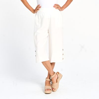 Linen Cotton Blend Cropped Pant with Pockets in Ivory-L
