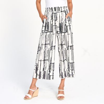 Graphic Print Cropped Pant in White-XXL