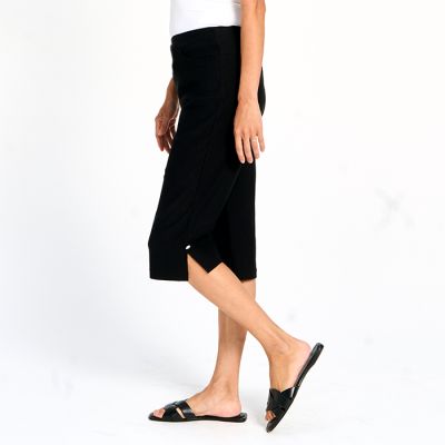 Slit Hem Jewel Capri Pants in Black-XXL