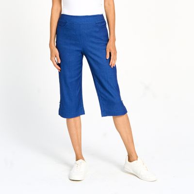 Slit Hem Jewel Capri Pants in Denim-L
