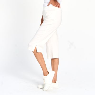 Slit Hem Jewel Capri Pants in Ivory-XXL