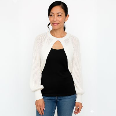 Knit Sleeve Cover Up in Ivory-L/XL