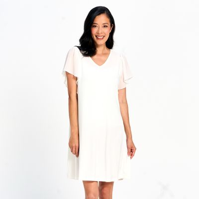 Flutter Sleeve Stretch Dress in Ivory-XL