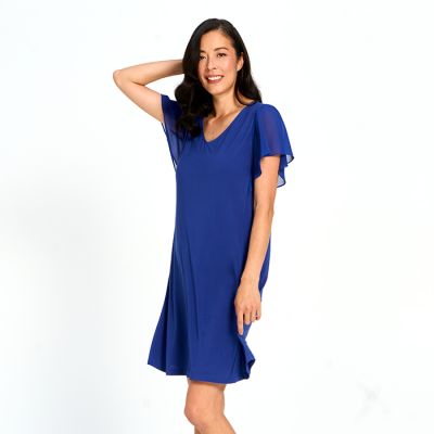 Flutter Sleeve Stretch Dress in Sapphire-XL