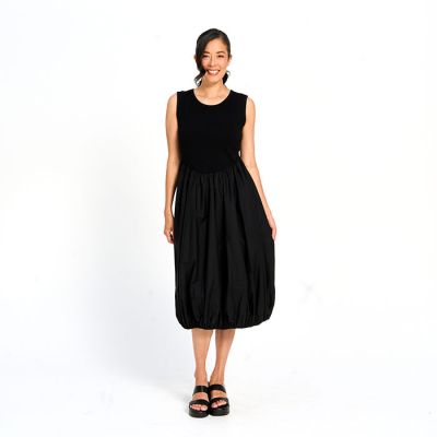 Poplin Bubble Dress in Black-XL