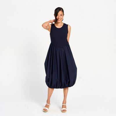 Poplin Bubble Dress in Navy