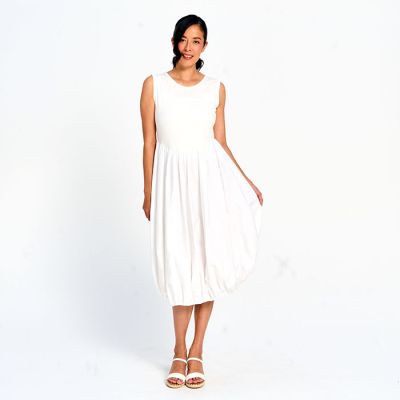 Poplin Bubble Dress in White-XXL
