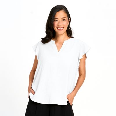 Flutter Sleeve Crinkle Top in White