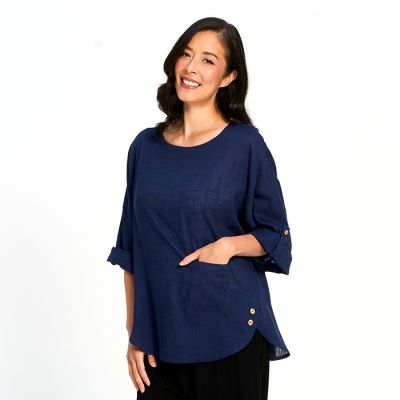 Linen Cotton Blend Tunic Top in Ink