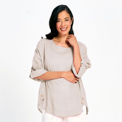 Linen Cotton Blend Tunic Top in Linen-XXL