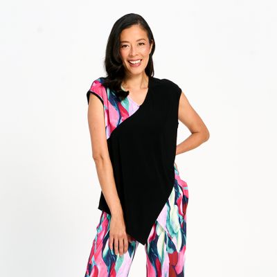 Printed Cap Sleeve Top in Pink-XL