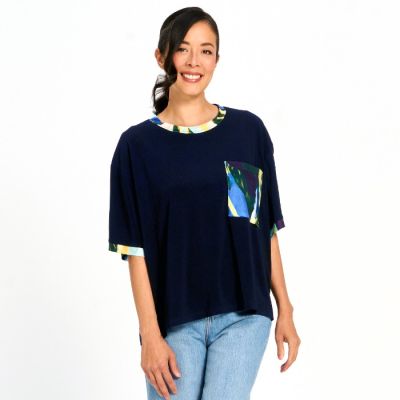 Contrast Trim Tee in Blue-S